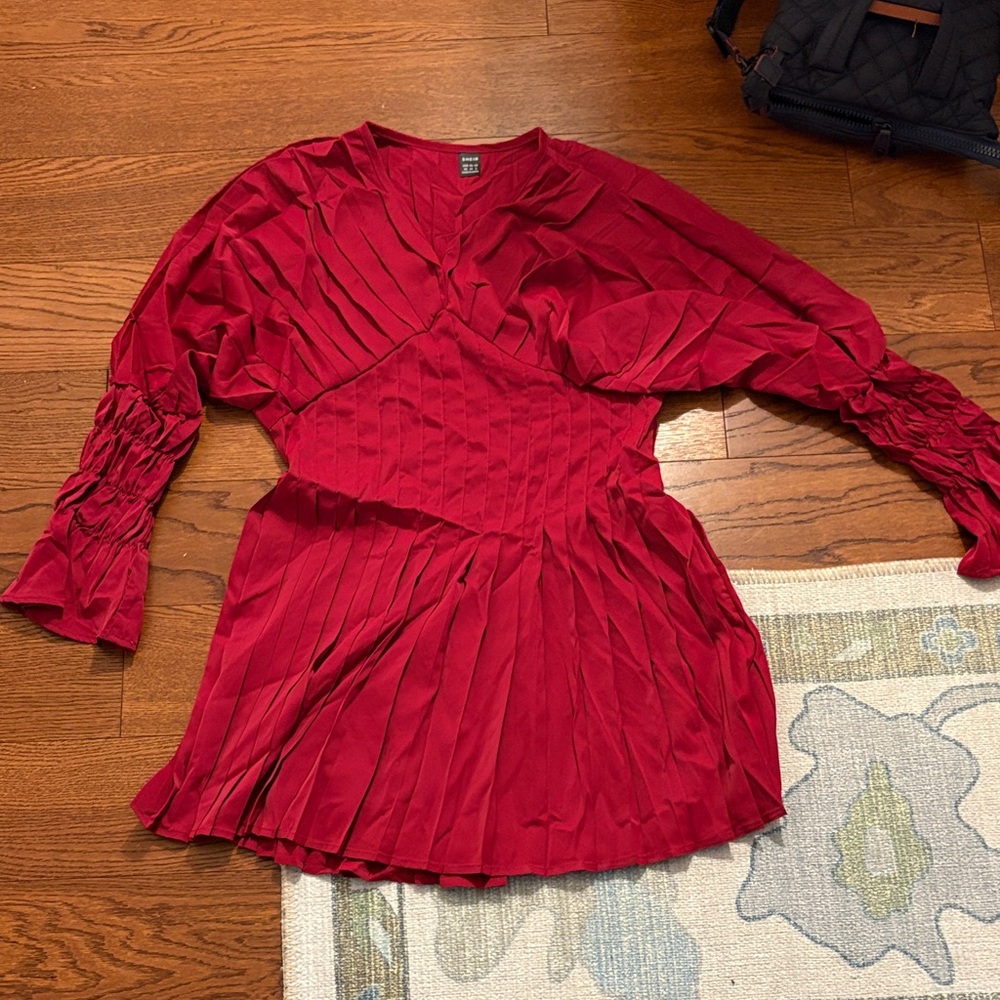 SHEIN Burgundy Pleated mini dress